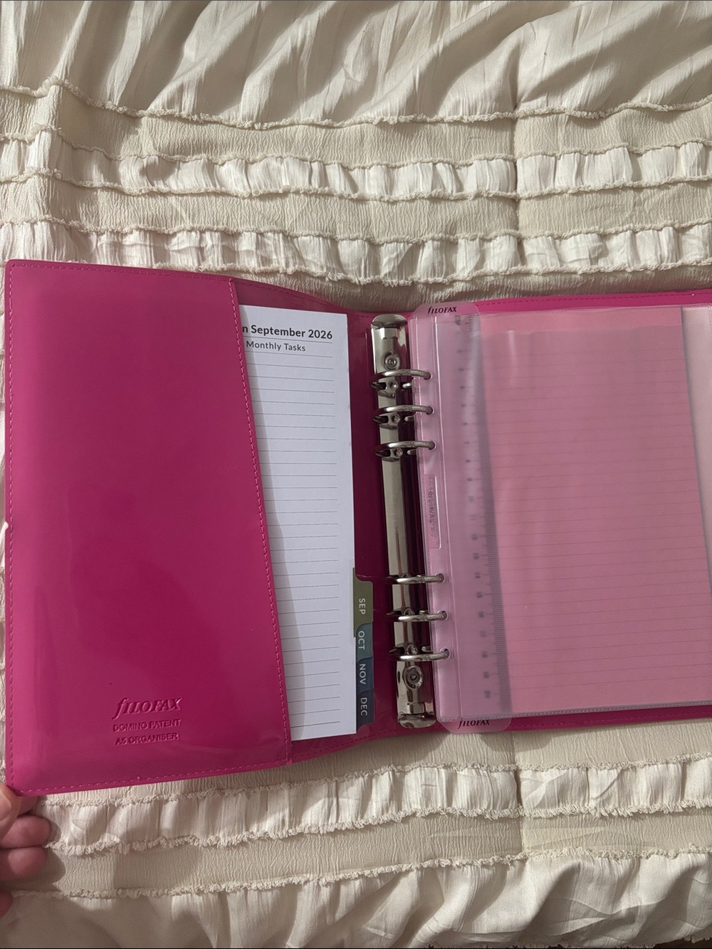 filoFAX Hot Pink A5 Domino patent Ring Planner with Ruler